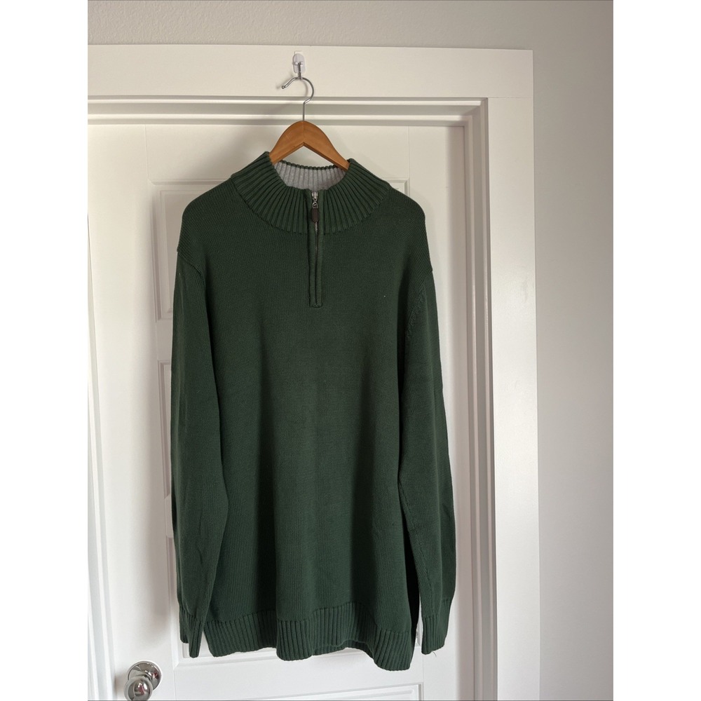 LL Bean Men Quarter Zip Pullover Sweater In Heather Green Size XXL Tall Cotton